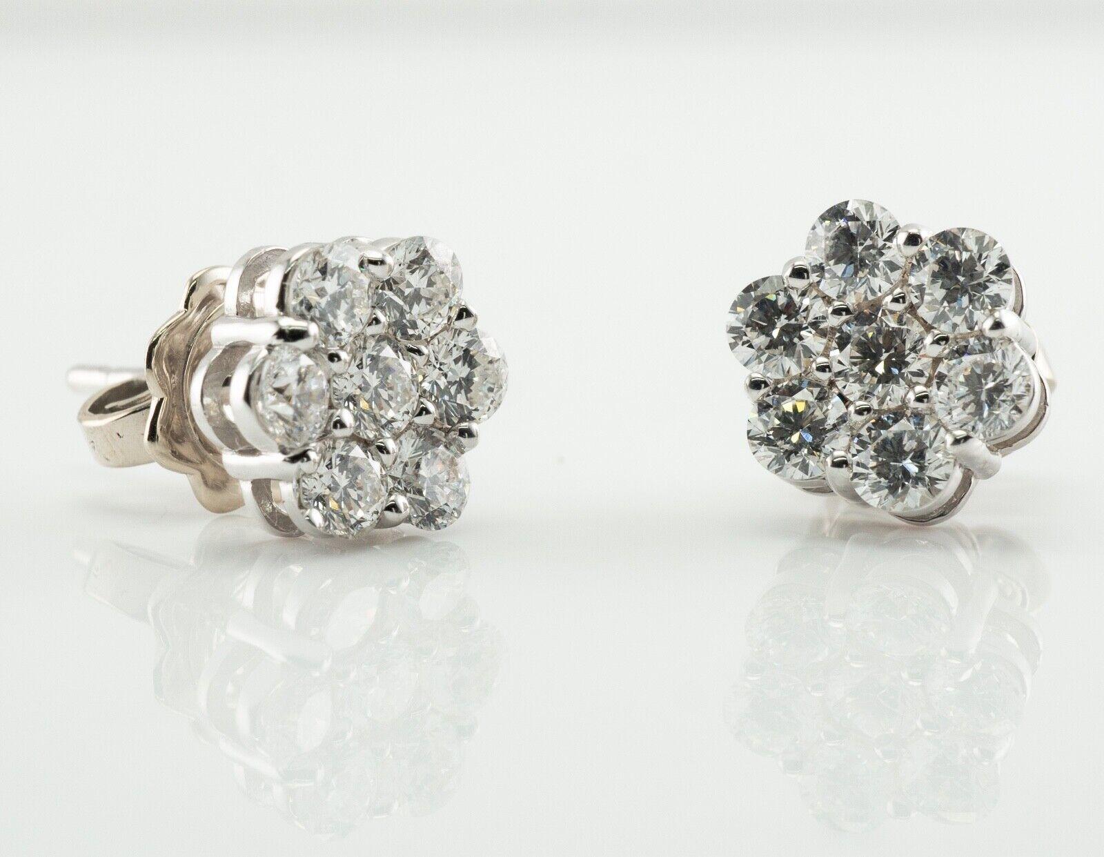 Natural Diamond Earrings Studs 14K White Gold Cluster 1.12 TDW For Sale 1
