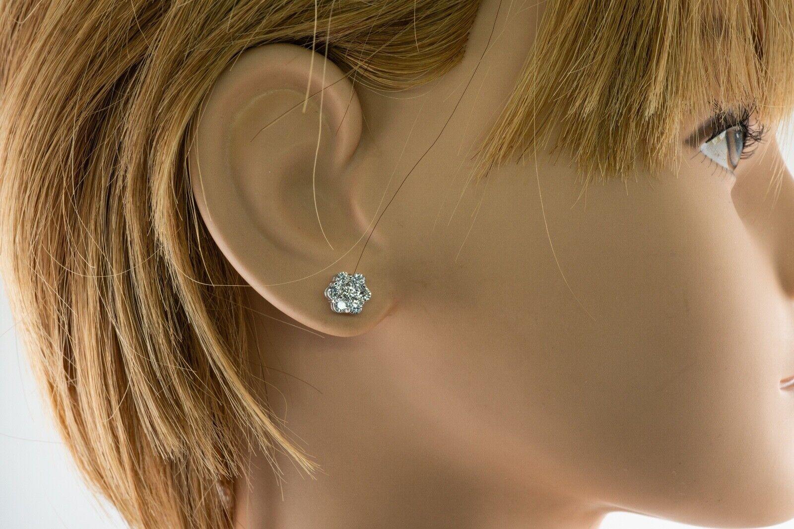 Natural Diamond Earrings Studs 14K White Gold Cluster 1.12 TDW For Sale 2