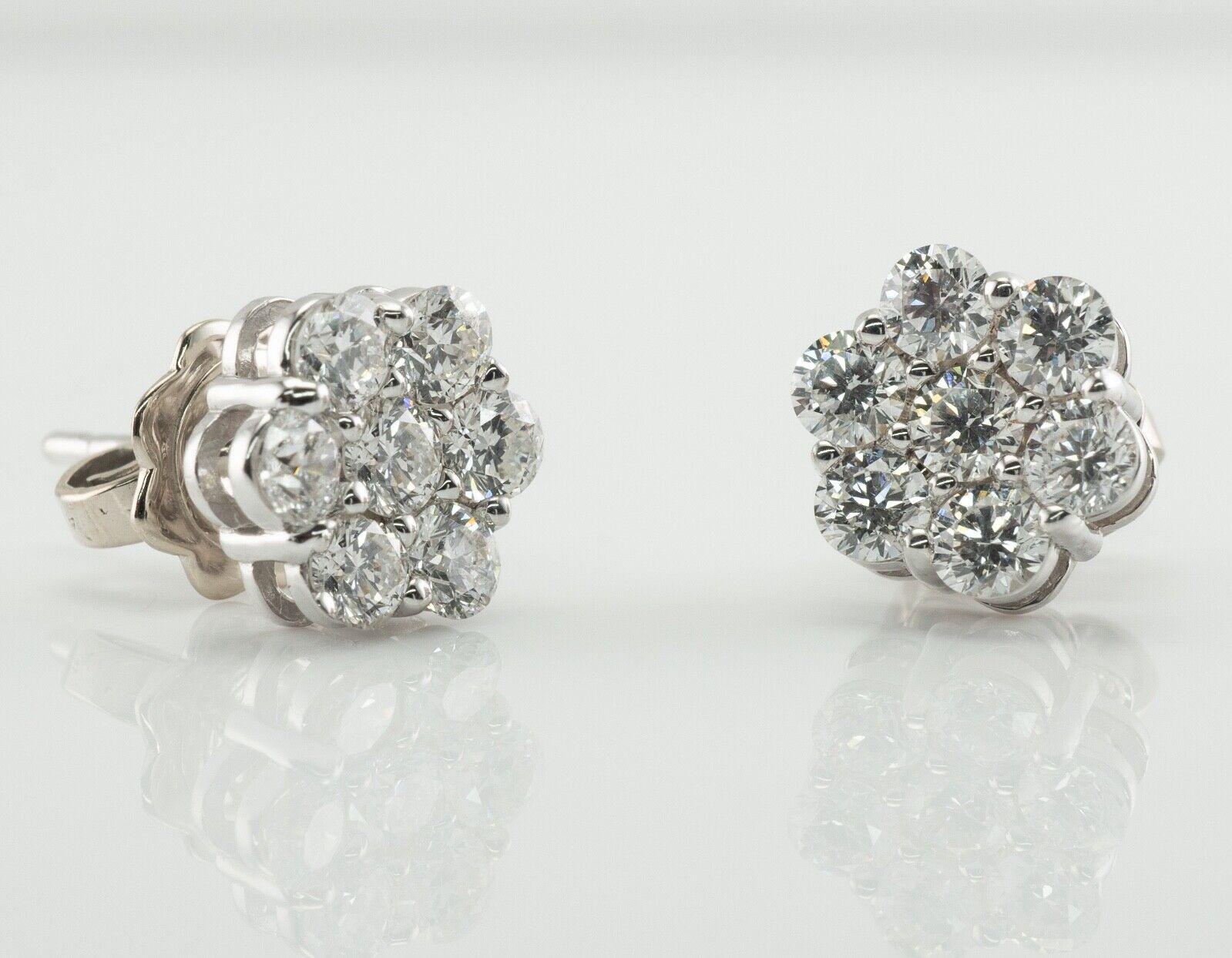 Natural Diamond Earrings Studs 14K White Gold Cluster 1.12 TDW For Sale 3