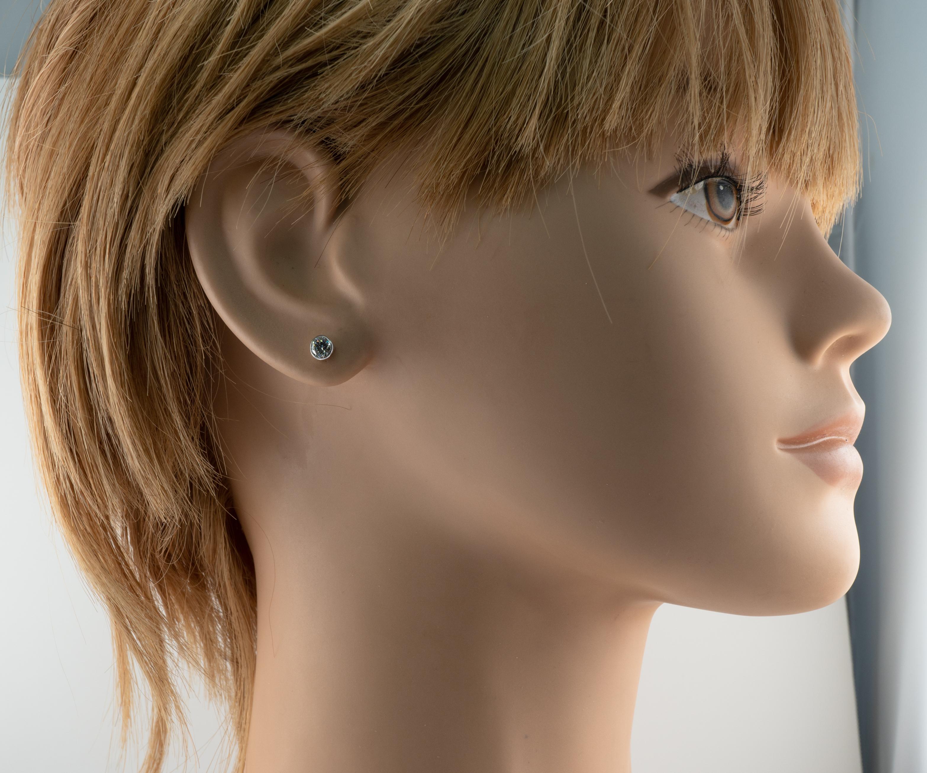 Natural Diamond Earrings Studs .60 CTW 14k White Gold Bezel For Sale 6