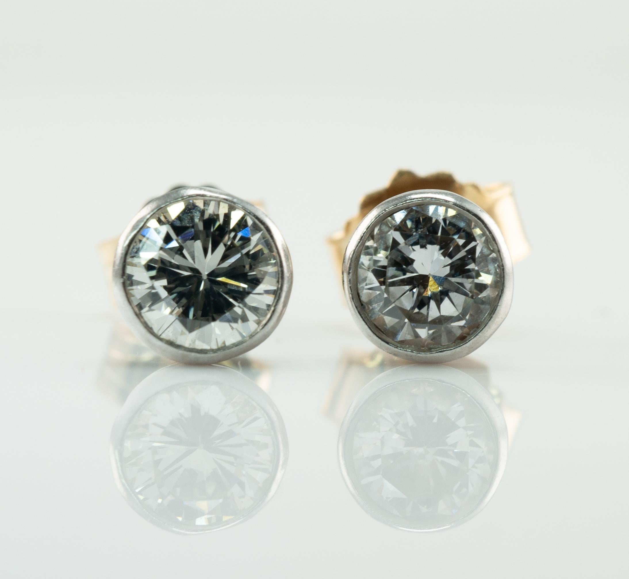 Natural Diamond Earrings Studs .60 CTW 14k White Gold Bezel For Sale 7