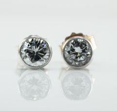 Natural Diamond Earrings Studs .60 CTW 14k White Gold Bezel