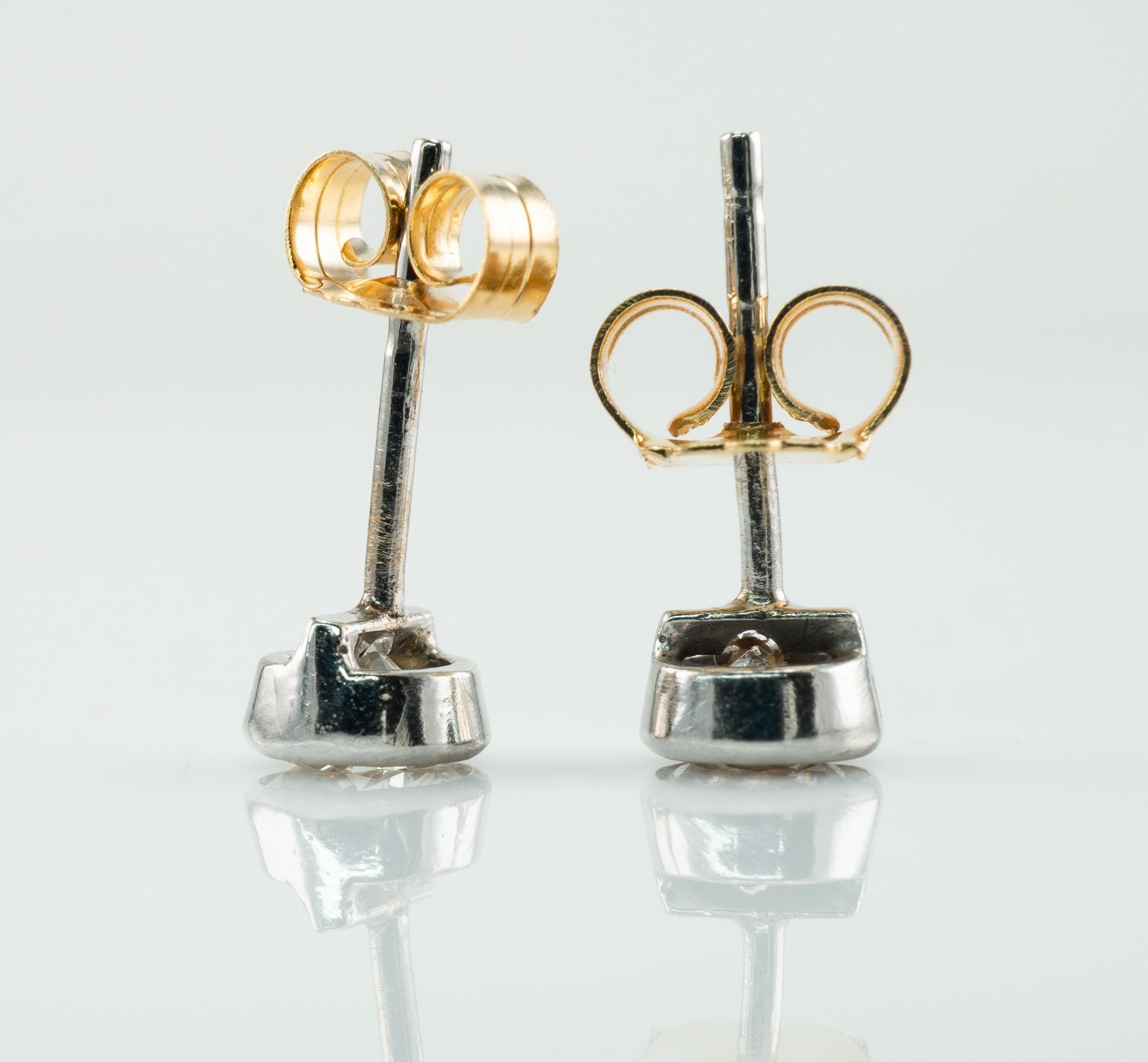Natural Diamond Earrings Studs .60 CTW 14k White Gold Bezel For Sale 2