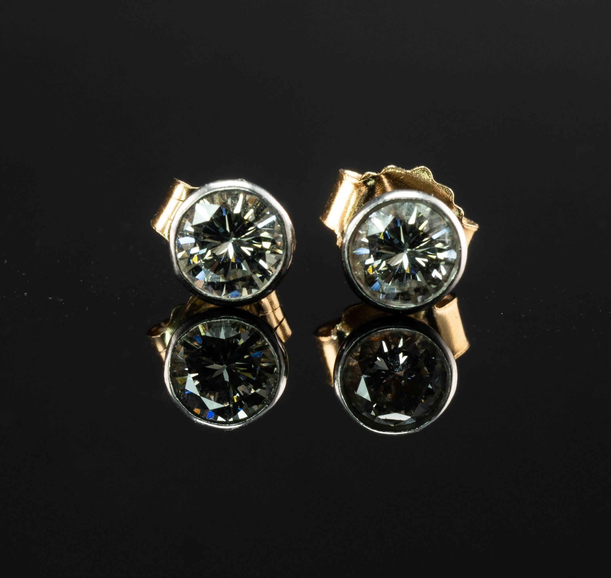 Natural Diamond Earrings Studs .60 CTW 14k White Gold Bezel For Sale 1