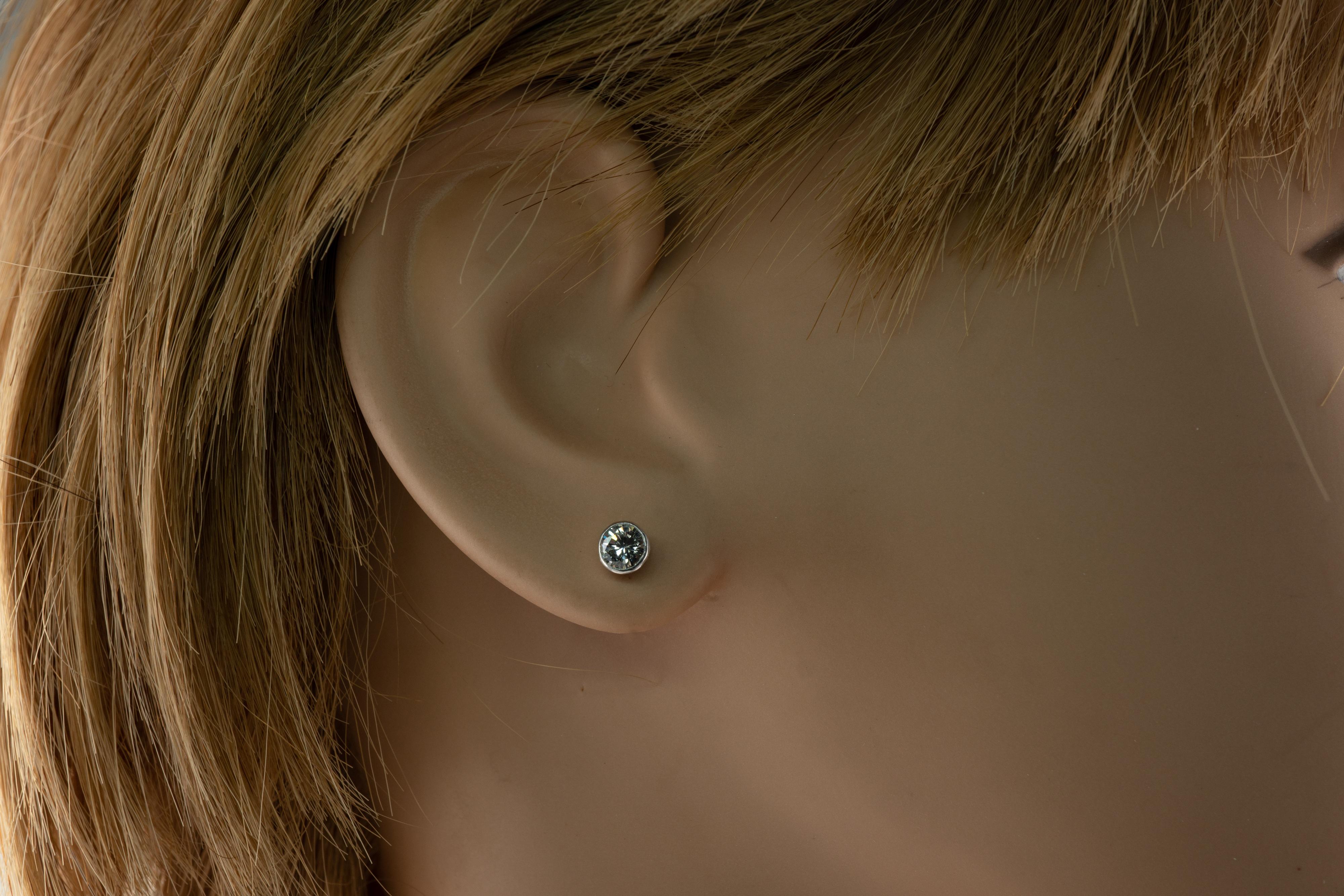 Natural Diamond Earrings Studs .60 CTW 14k White Gold Bezel For Sale 3