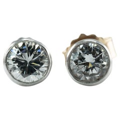 Natural Diamond Earrings Studs .60 CTW 14k White Gold Bezel