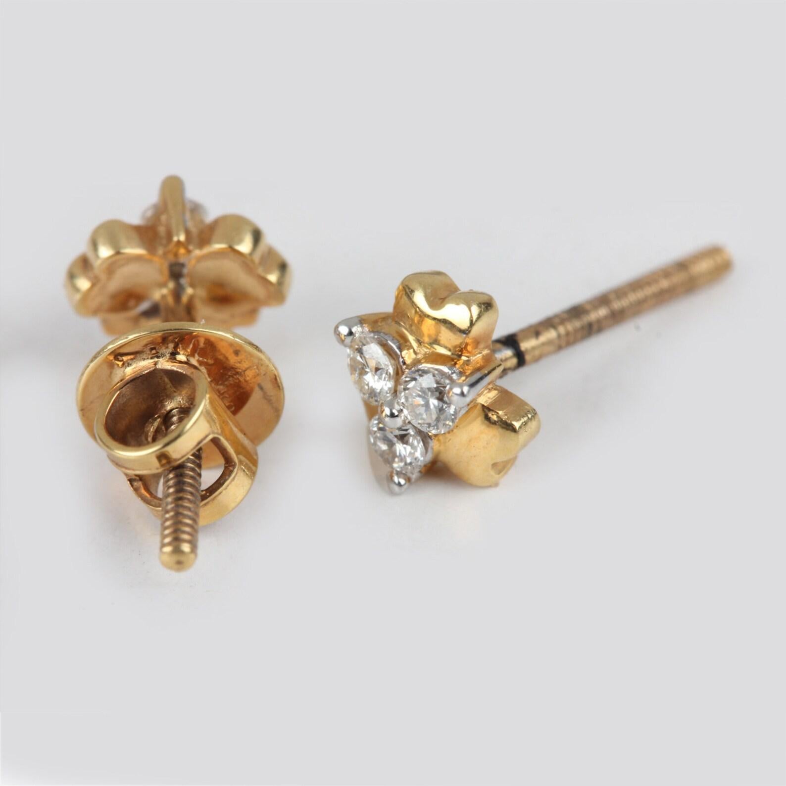 Natural Diamond Elegant Wedding Earring 14k Yellow Gold Minimalist Studs For Her For Sale 1