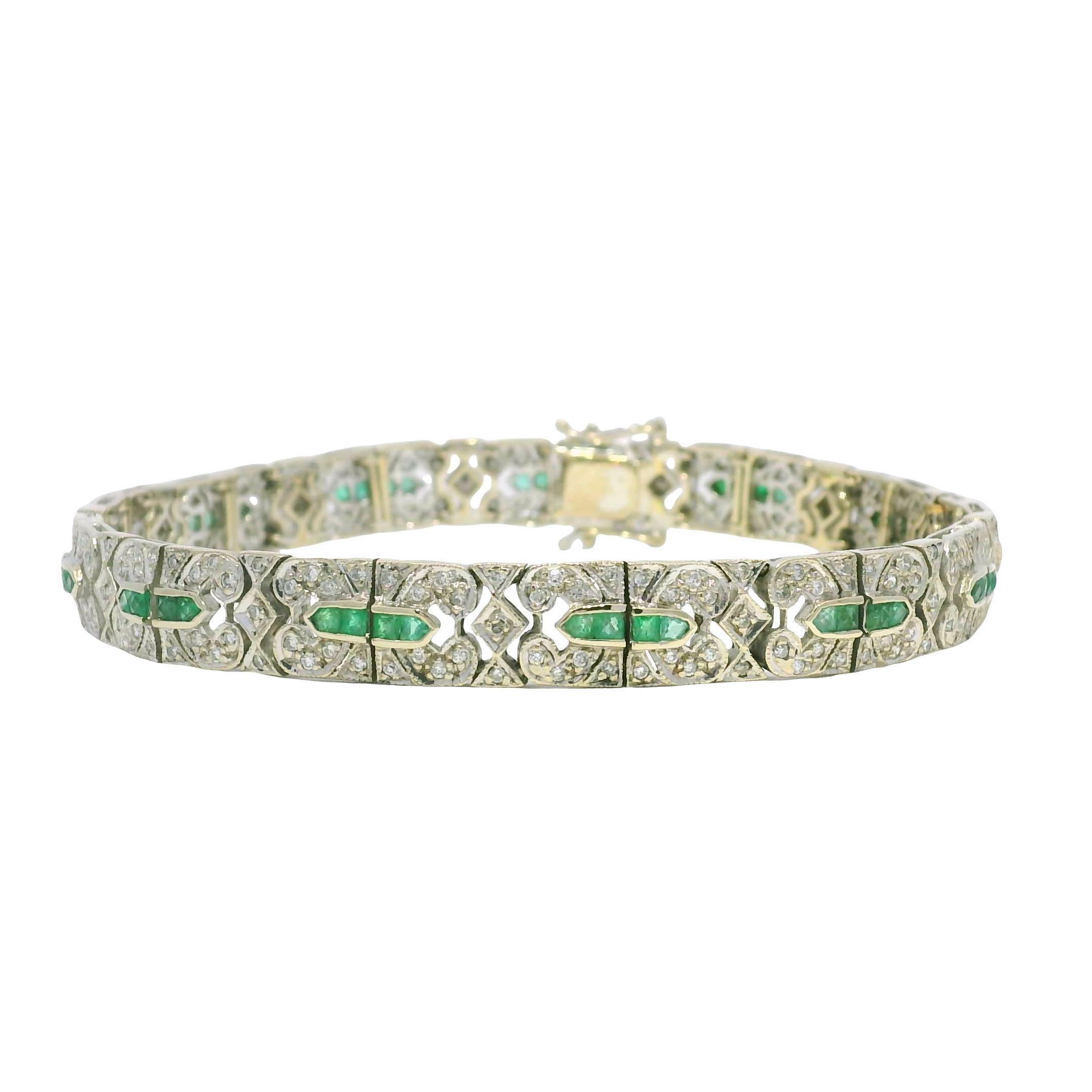 Pulsera Estilo Vintage 18 Quilates Diamante Natural y Esmeralda En Stock en venta 1