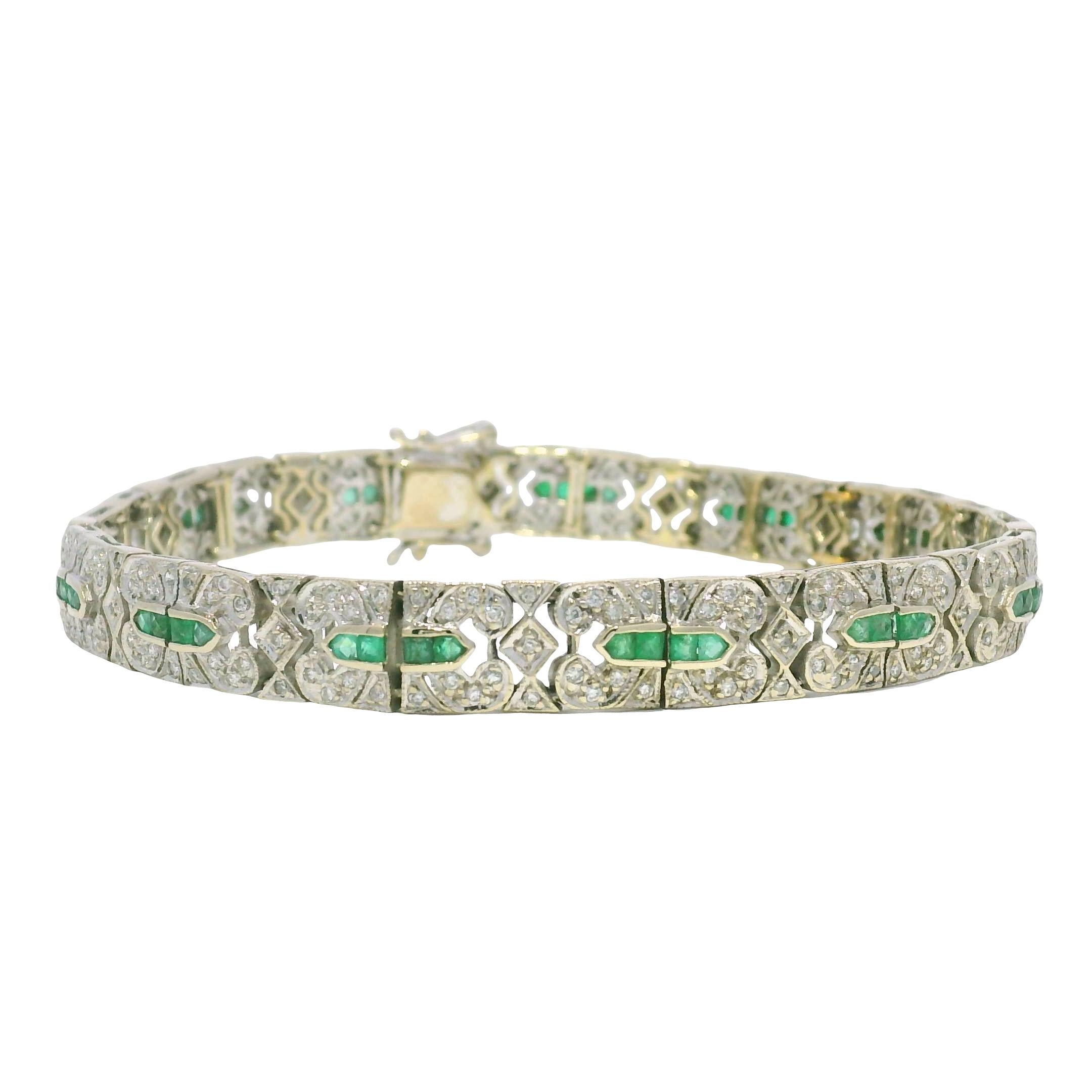 Pulsera Estilo Vintage 18 Quilates Diamante Natural y Esmeralda En Stock en venta 3