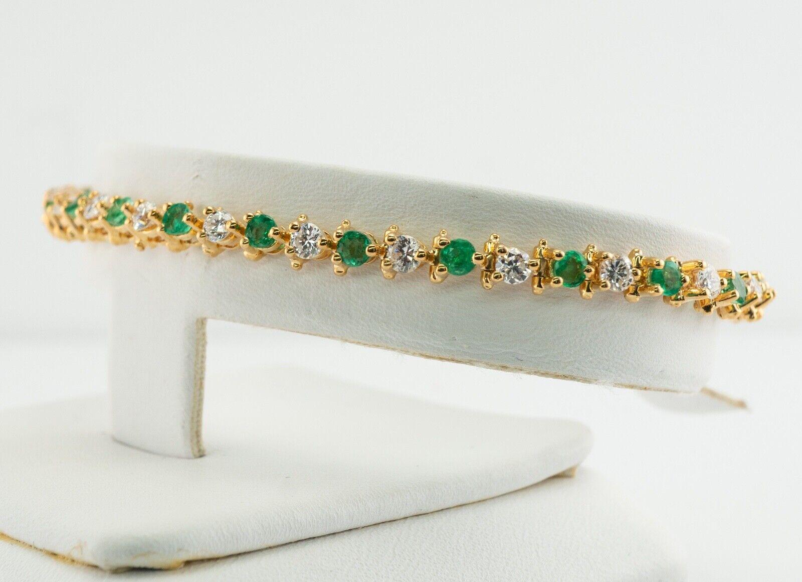 Natürliches Diamant-Smaragd-Armband 14K Gold Glieder Tennis im Angebot 5