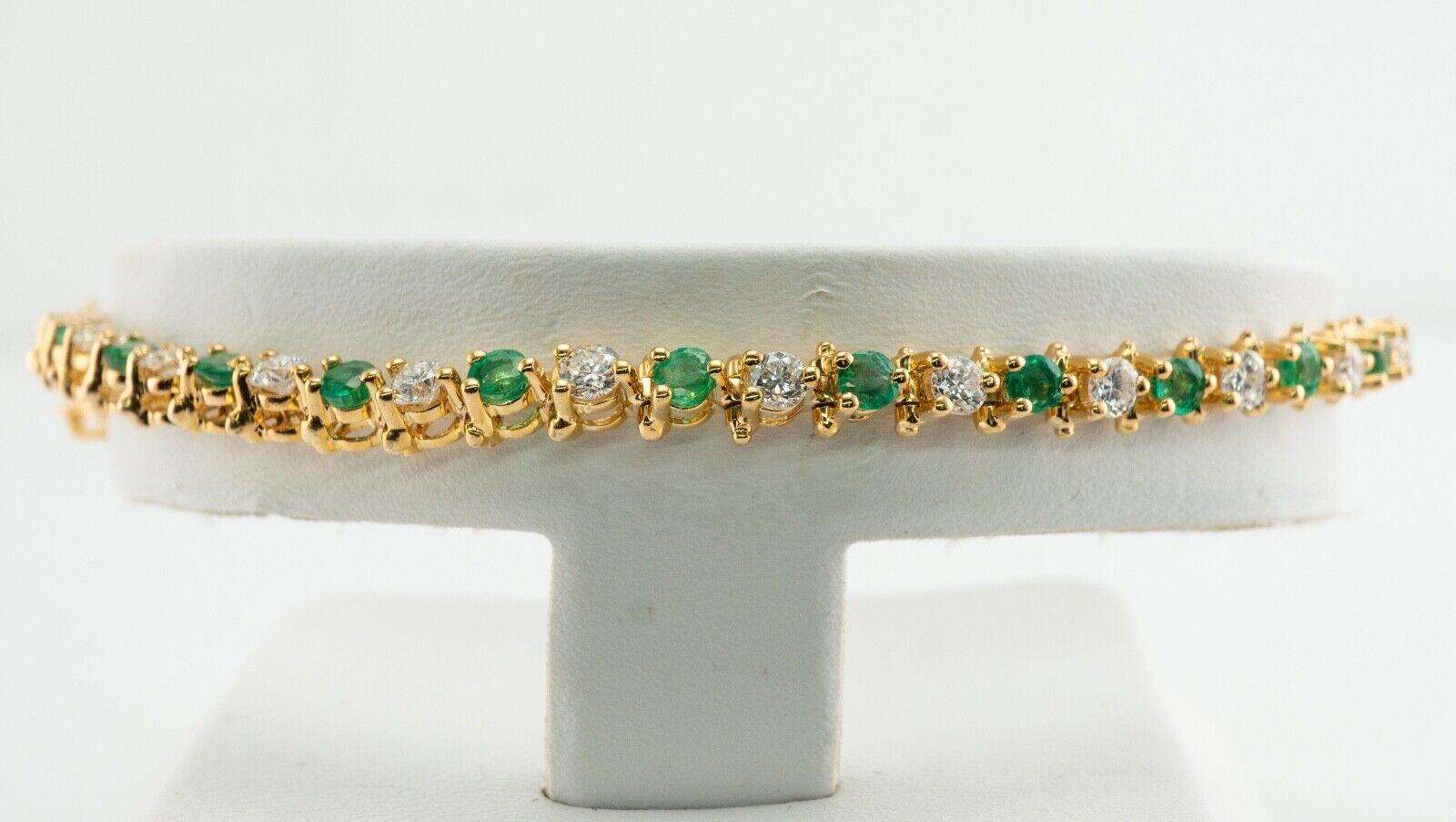 Natural Diamond Emerald Bracelet 14K Gold Link Tennis For Sale 1