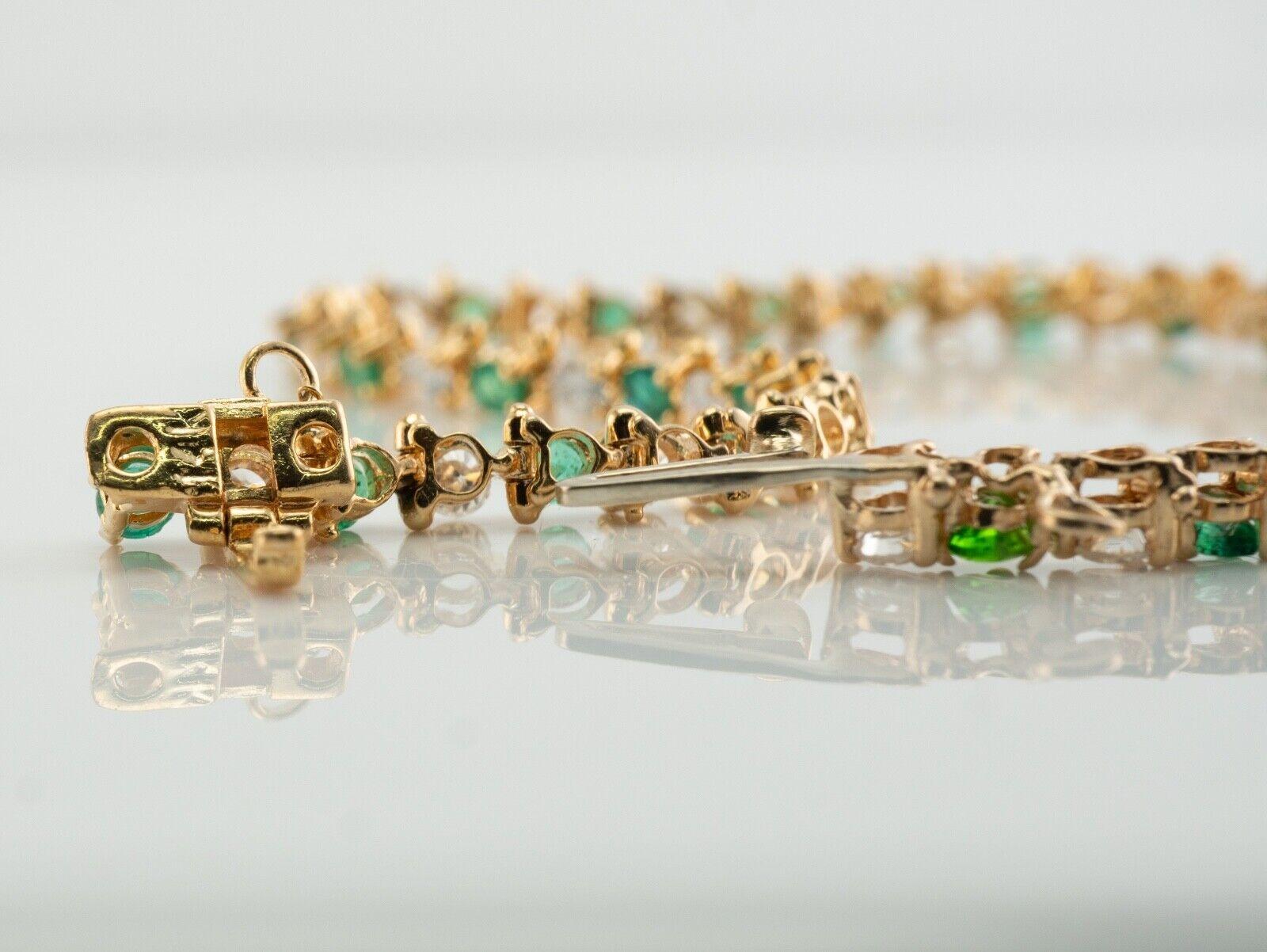 Natural Diamond Emerald Bracelet 14K Gold Link Tennis For Sale 2