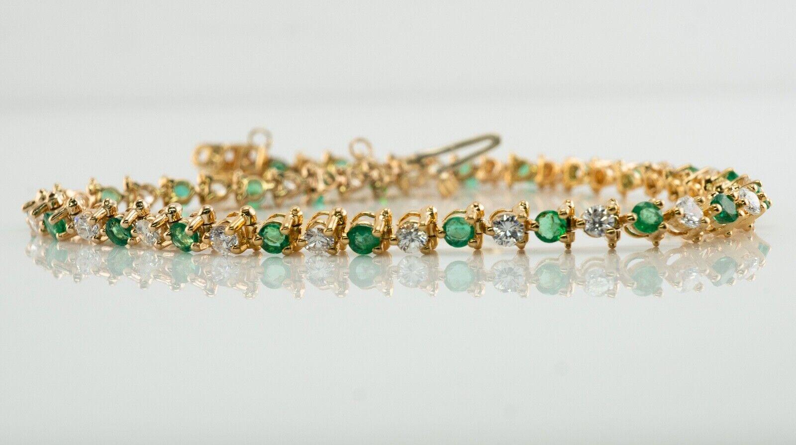 Natural Diamond Emerald Bracelet 14K Gold Link Tennis For Sale 4