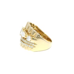 Natural Diamond Emerald Cut & Pear Shape 14-Karat Multi-Row Ring In Stock