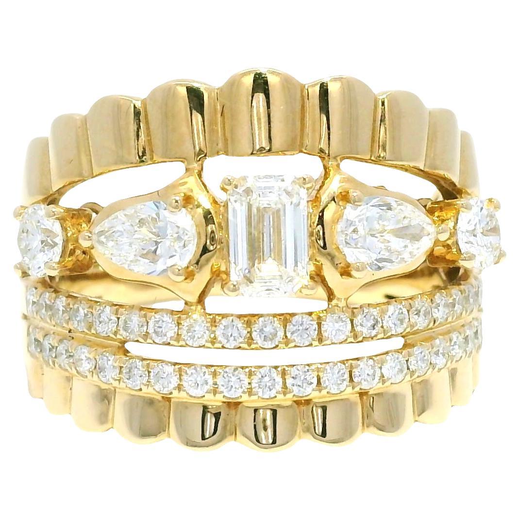 Natürlicher Diamant Smaragdschliff 
Birnenform 14-Karat Multi-Row Ring Vorrätig im Angebot