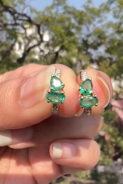 Natural Diamond & Emerald Earring in 14k Gold