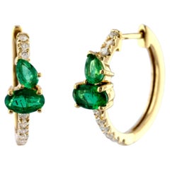 Natural Diamond & Emerald Earring in 14k Gold