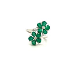 Natural Diamond Emerald Flower By Pass Ring in 925 Silver Luxury Jewelry Gift