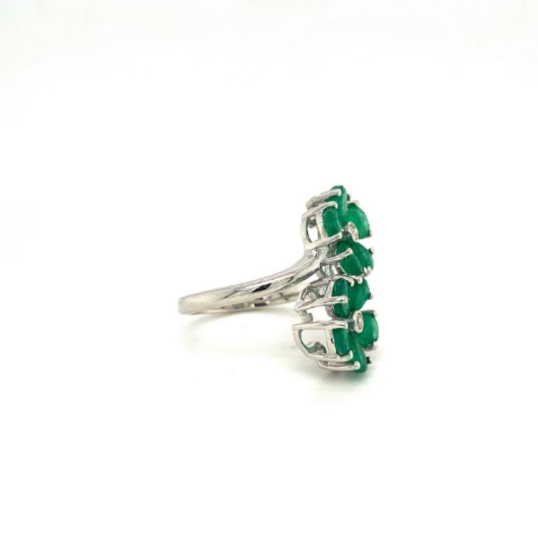 For Sale:  Natural Diamond Emerald Flower By Pass Ring in 925 Sterling Silver for Women 3