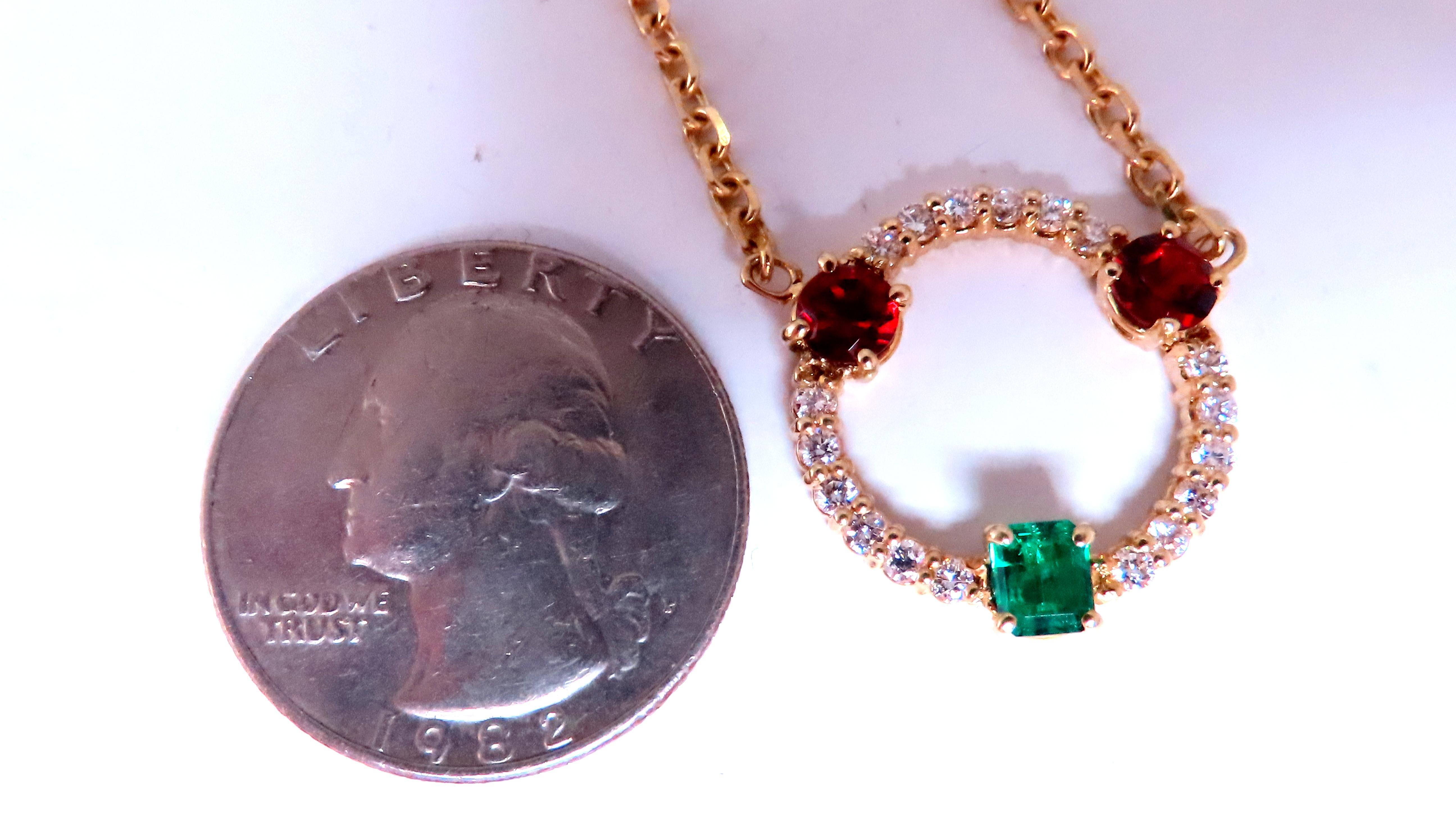 Colgante Círculo Esmeralda Granate Diamante Natural 14kt 12402 Contemporáneo en venta