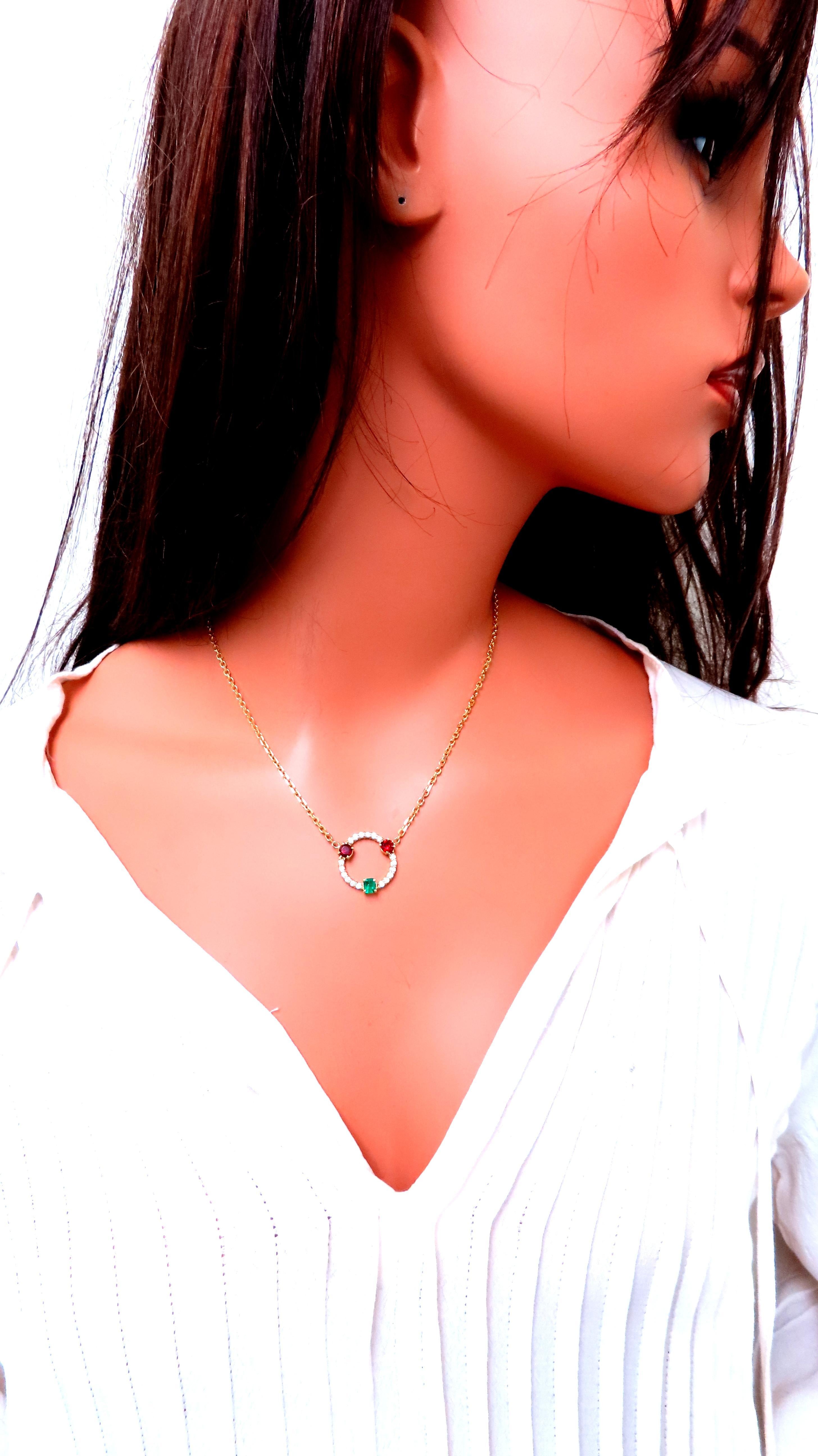 Colgante Círculo Esmeralda Granate Diamante Natural 14kt 12402 Corte redondo en venta