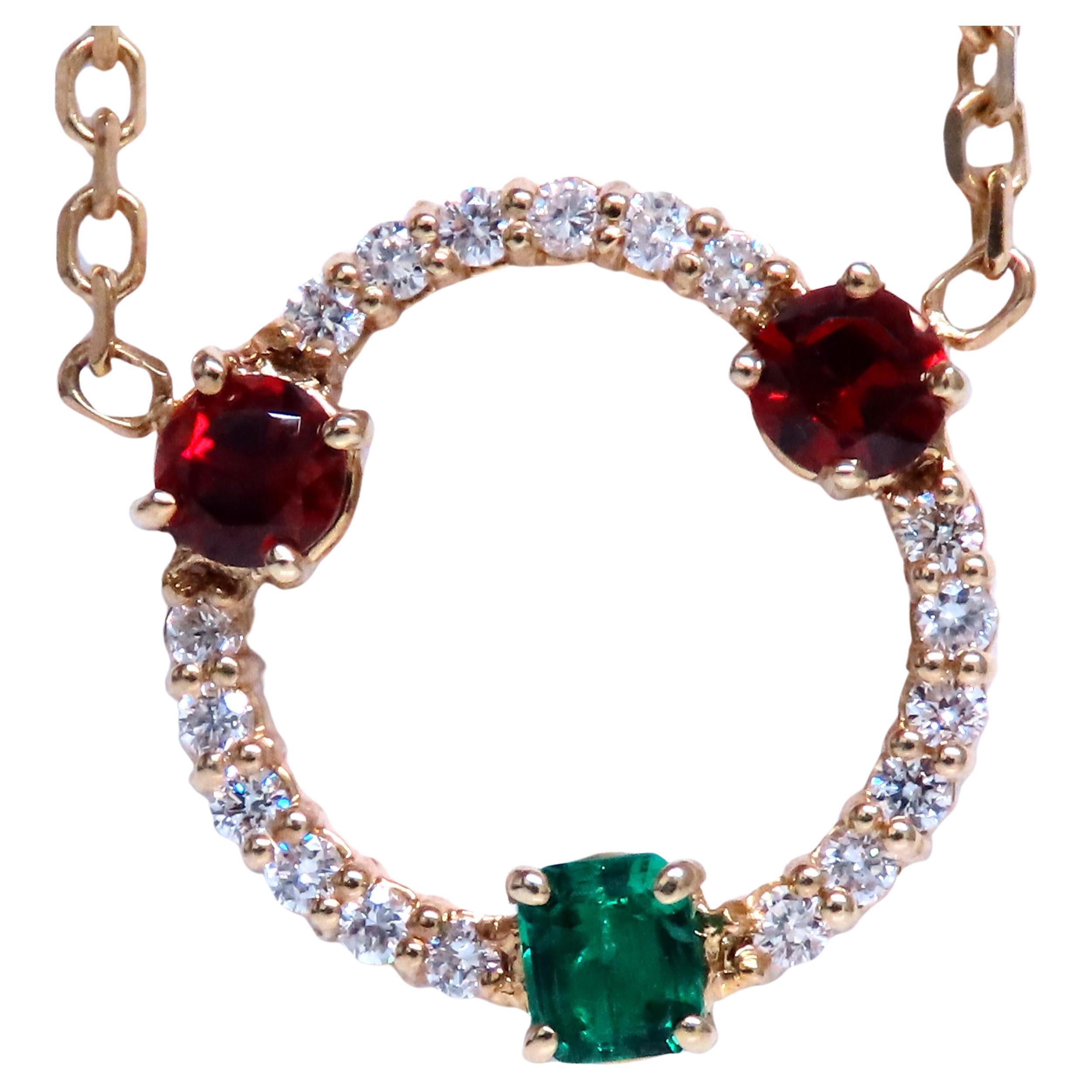 Colgante Círculo Esmeralda Granate Diamante Natural 14kt 12402 en venta
