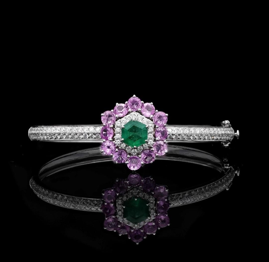 Natural diamond emerald pink sapphire bracelet in 18k gold In New Condition In jaipur, IN
