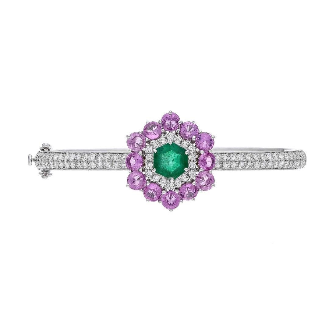 Women's Natural diamond emerald pink sapphire bracelet in 18k gold