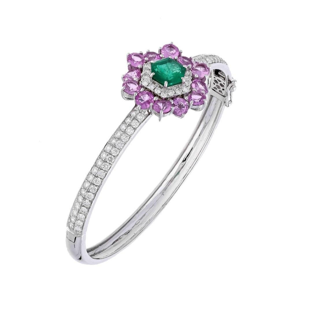 Natural diamond emerald pink sapphire bracelet in 18k gold 1