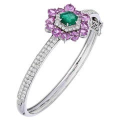 Natural diamond emerald pink sapphire bracelet in 18k gold