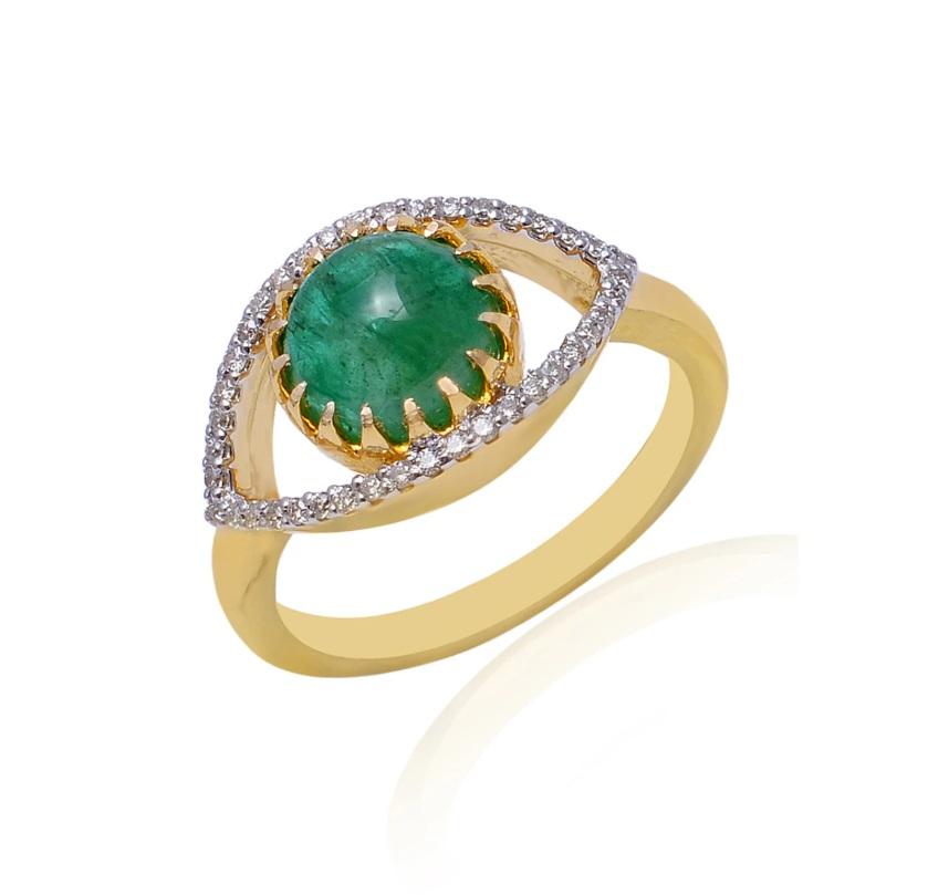 Anillo de diamante natural y esmeralda Oro de 14 quilates en venta 1