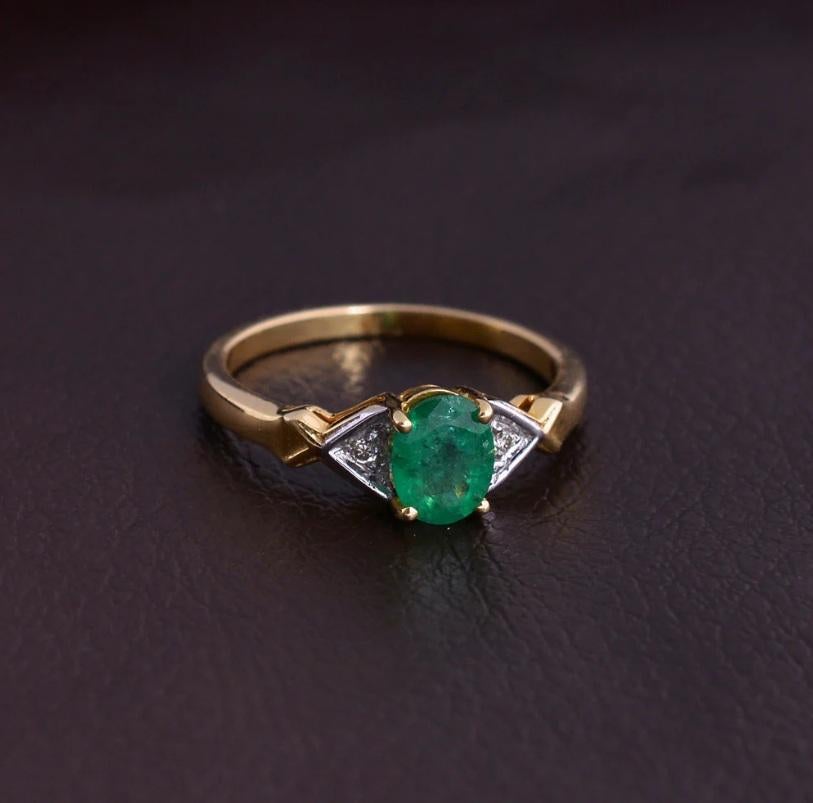 Natürlicher Diamant & Smaragd Ring 14K Gold im Angebot 2