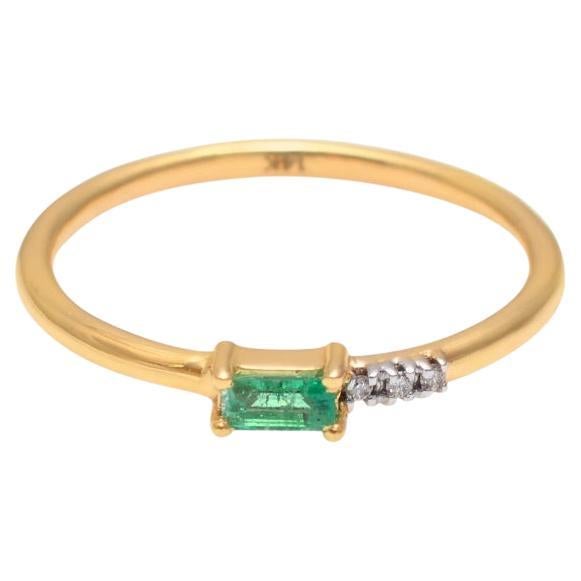 Natural Diamond & Emerald Ring 14K Gold