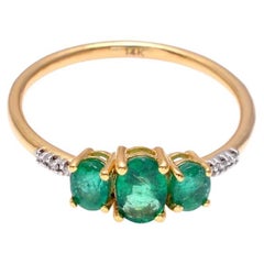 Natural Diamond & Emerald Ring 14K Gold