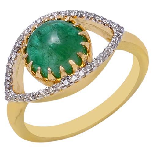 Anillo de diamante natural y esmeralda Oro de 14 quilates en venta