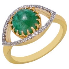 Anillo de diamante natural y esmeralda Oro de 14 quilates