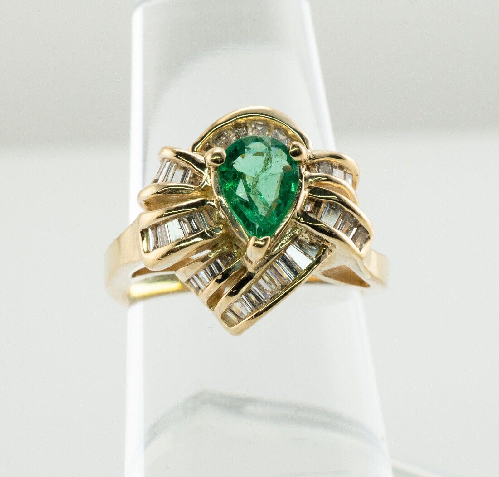 Natürlicher Diamant-Smaragd-Ring 14K Gold Birnenschliff im Angebot 5