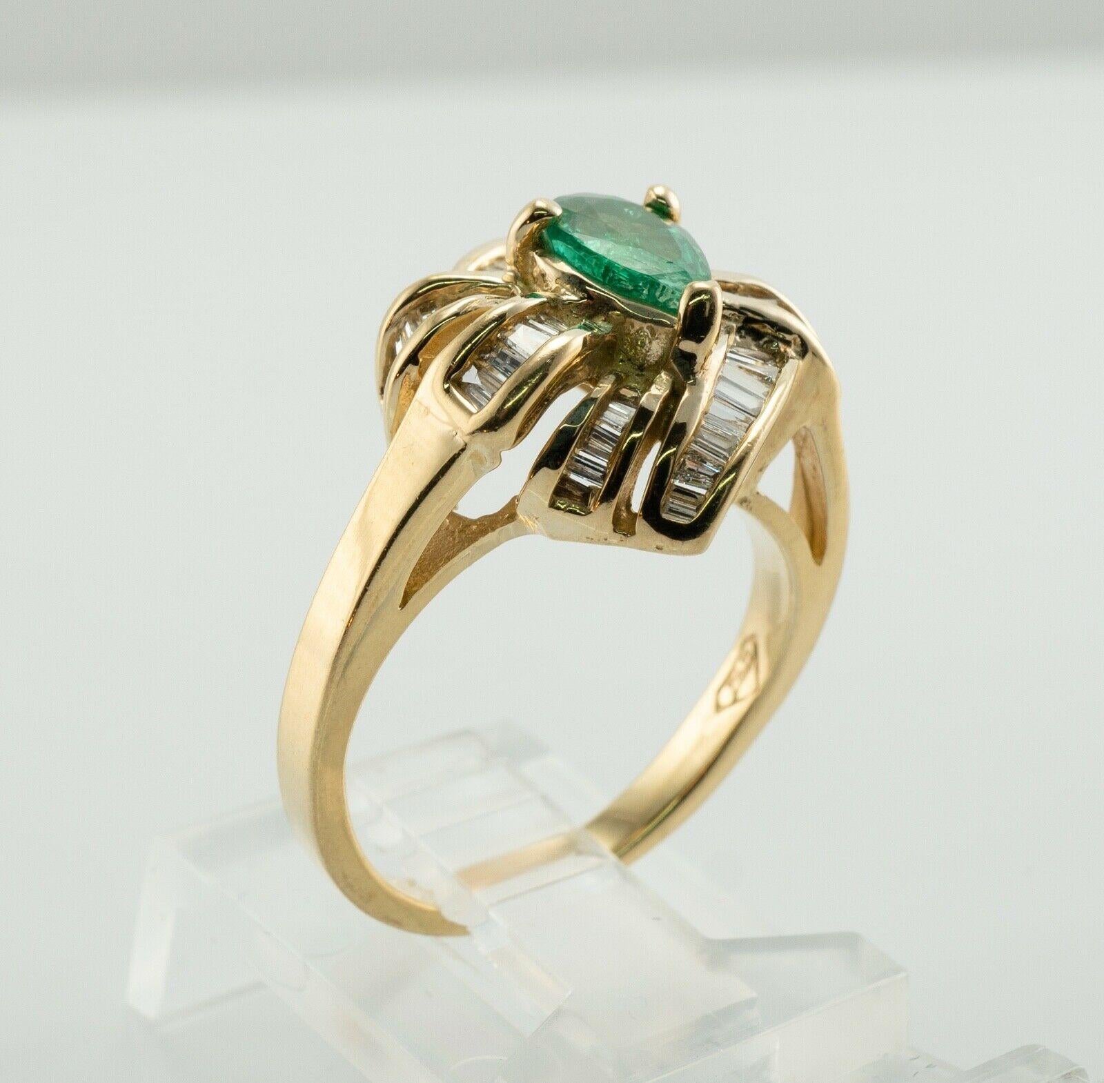 Natürlicher Diamant-Smaragd-Ring 14K Gold Birnenschliff im Angebot 6