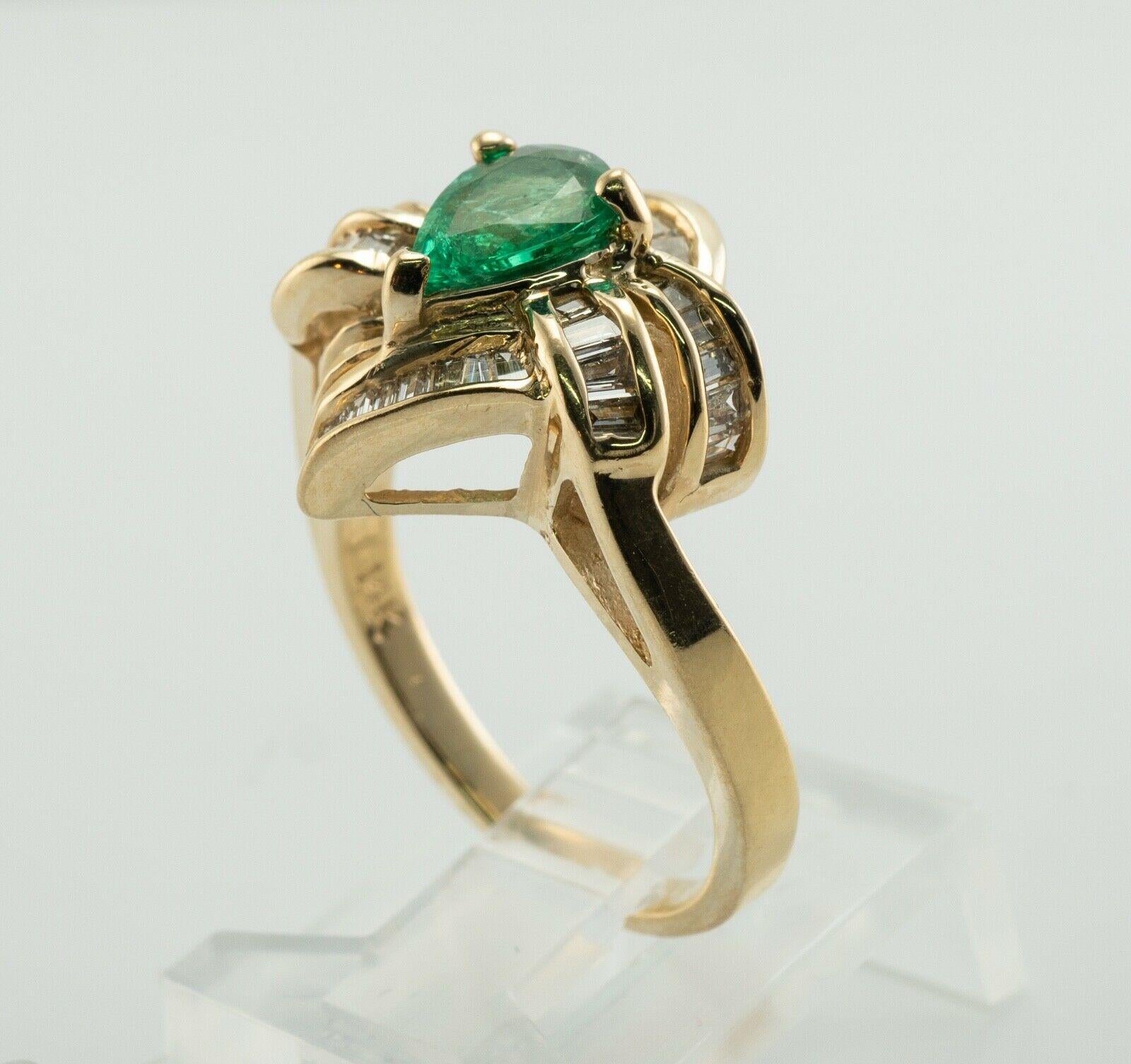 Natürlicher Diamant-Smaragd-Ring 14K Gold Birnenschliff im Angebot 7