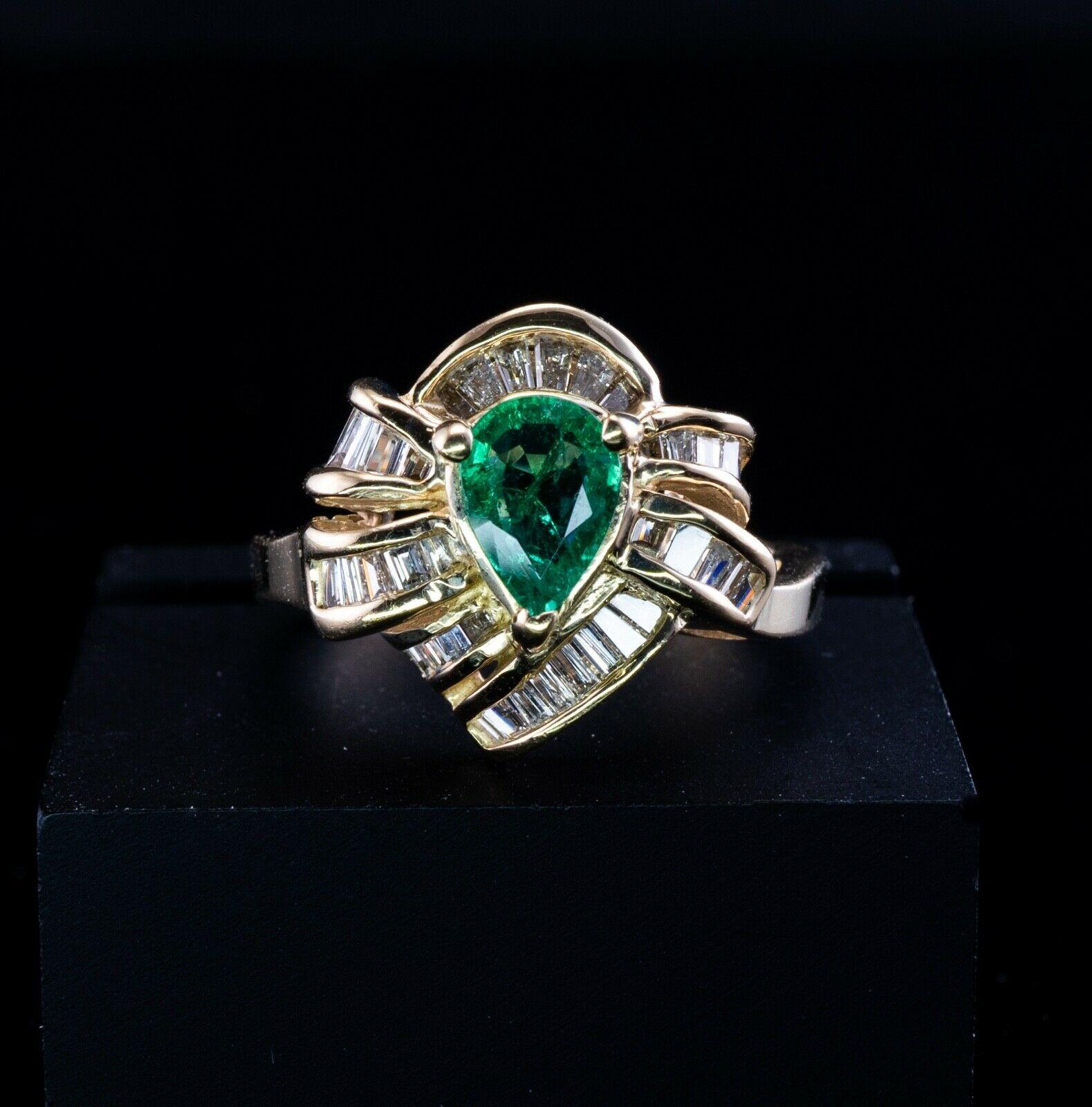 Natürlicher Diamant-Smaragd-Ring 14K Gold Birnenschliff (Tropfenschliff) im Angebot