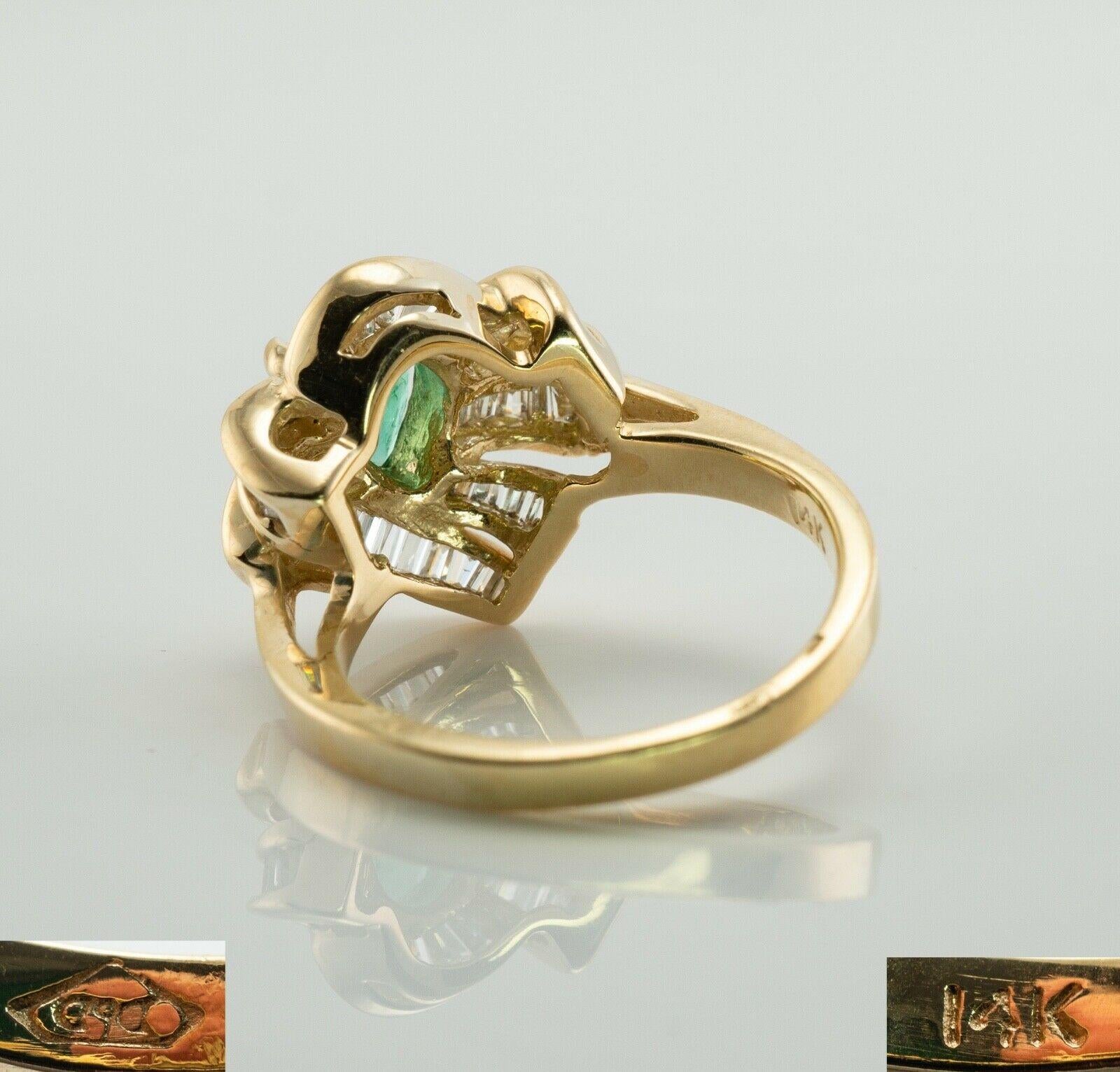 Natürlicher Diamant-Smaragd-Ring 14K Gold Birnenschliff im Angebot 1