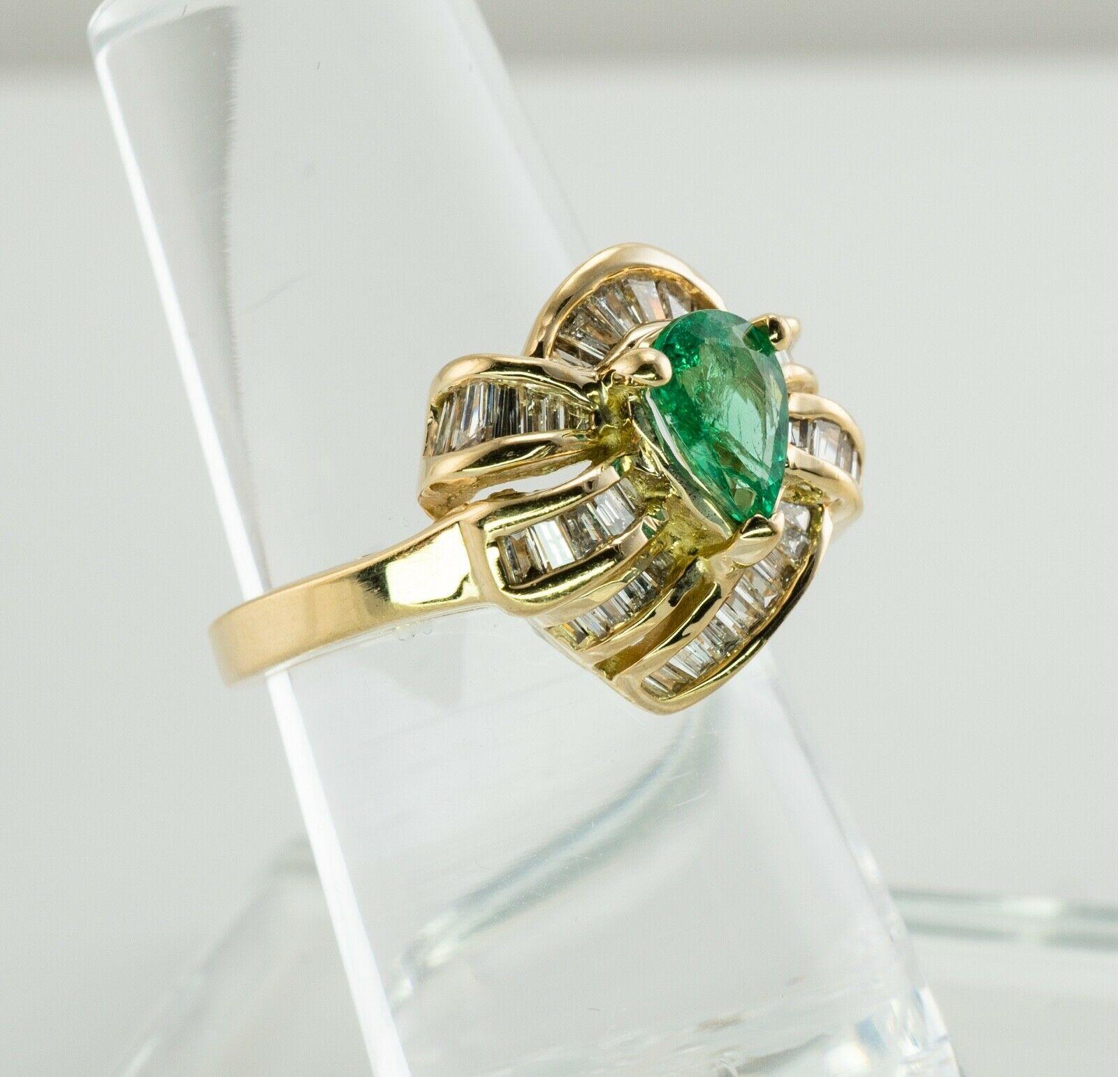 Natürlicher Diamant-Smaragd-Ring 14K Gold Birnenschliff im Angebot 2