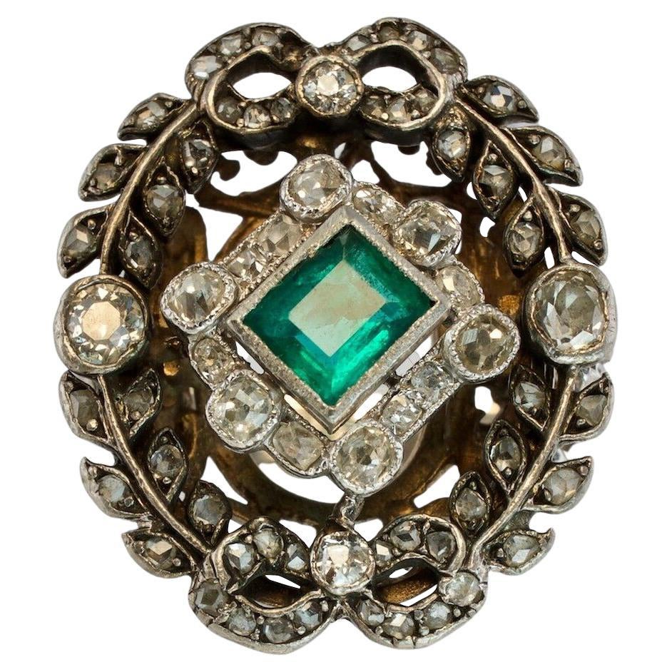 Natural Diamond Emerald Ring 14K White Gold Antique Cocktail Victorian en venta