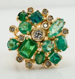 Natürlicher Diamant-Smaragd-Ring, 14K Weißgold, Estate Cocktail