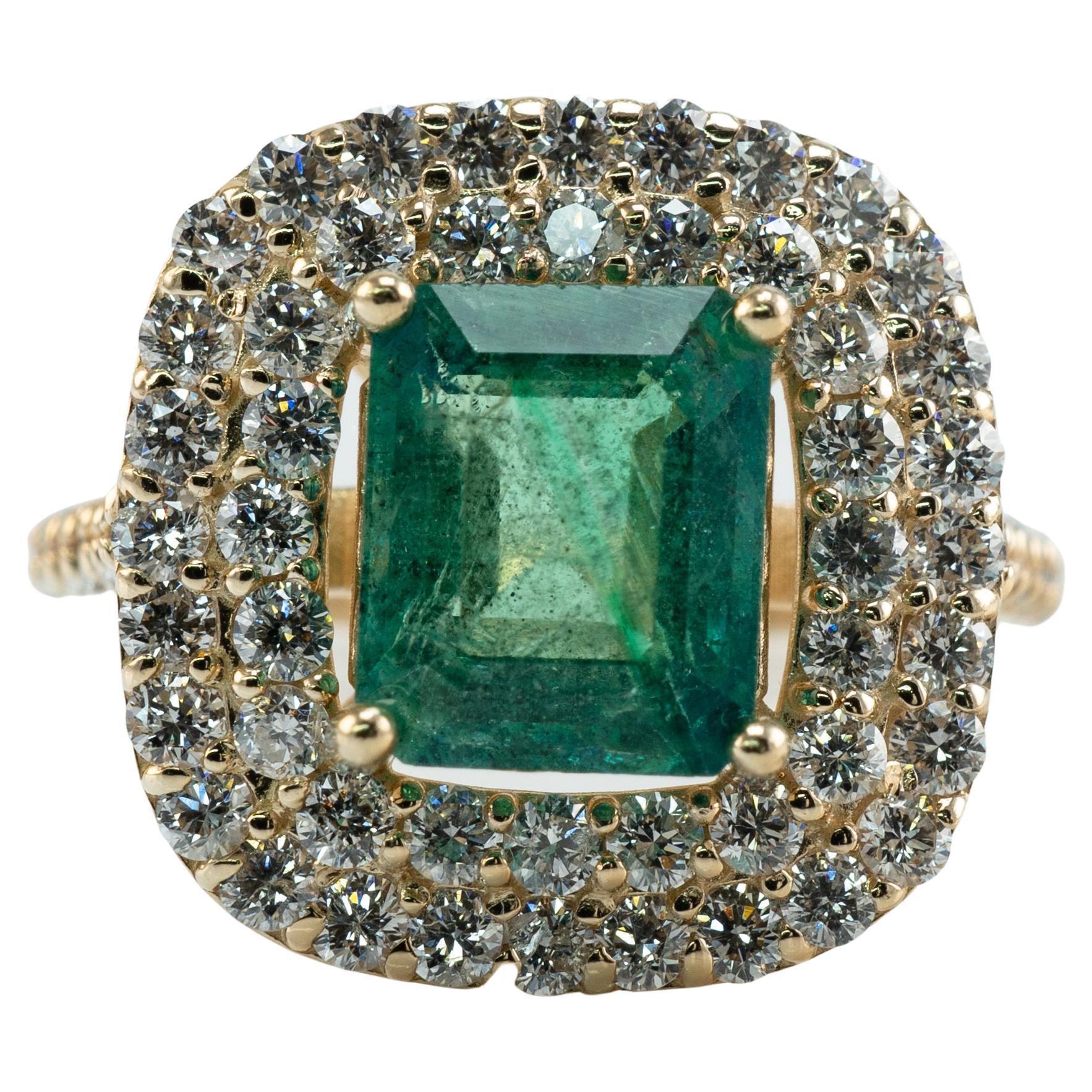 Anillo Esmeralda Diamante Natural Oro 18k Talla Rectángulo