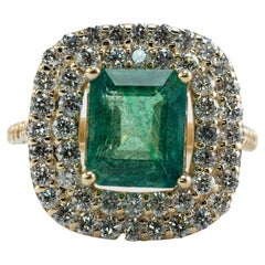 Anillo Esmeralda Diamante Natural Oro 18k Talla Rectángulo