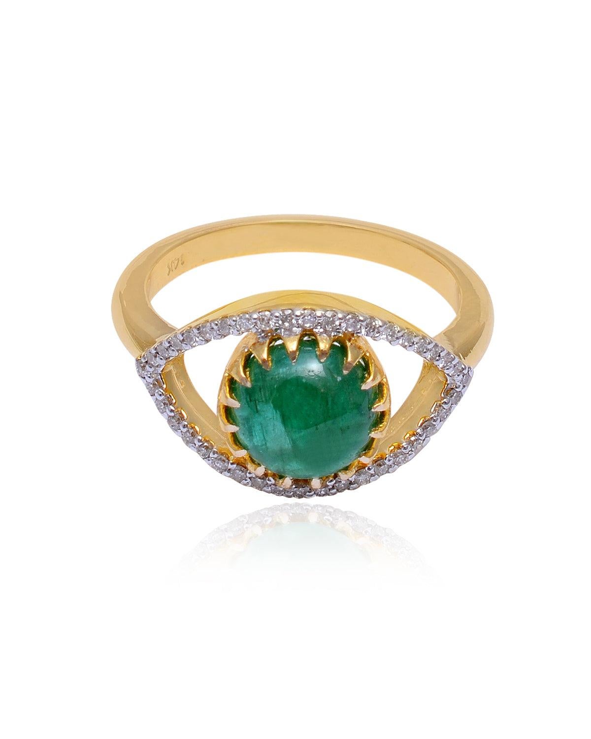 Natural Diamond & Emerald Ring in 14K In New Condition For Sale In jaipur, IN