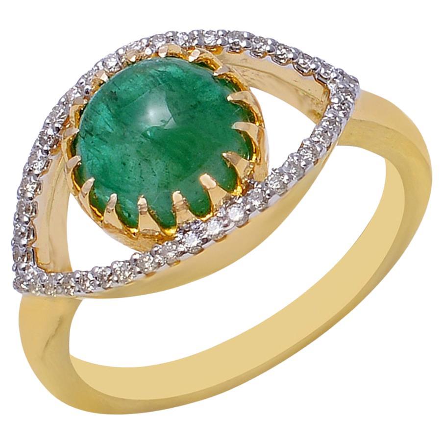 Natural Diamond & Emerald Ring in 14K For Sale