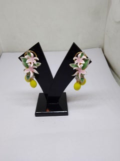 Natural Diamond Enamel Earring in 18k Gold