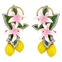 Natural Diamond Enamel Earring in 18k Gold